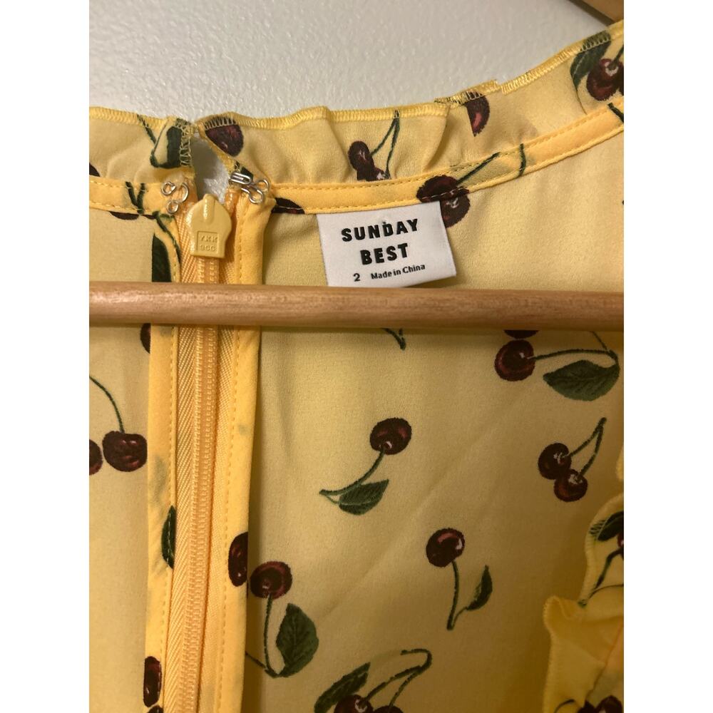 Aritzia Sunday Best Yellow Cherry Print Mini Dress Women's Size 2- NWT - Picture 5 of 6